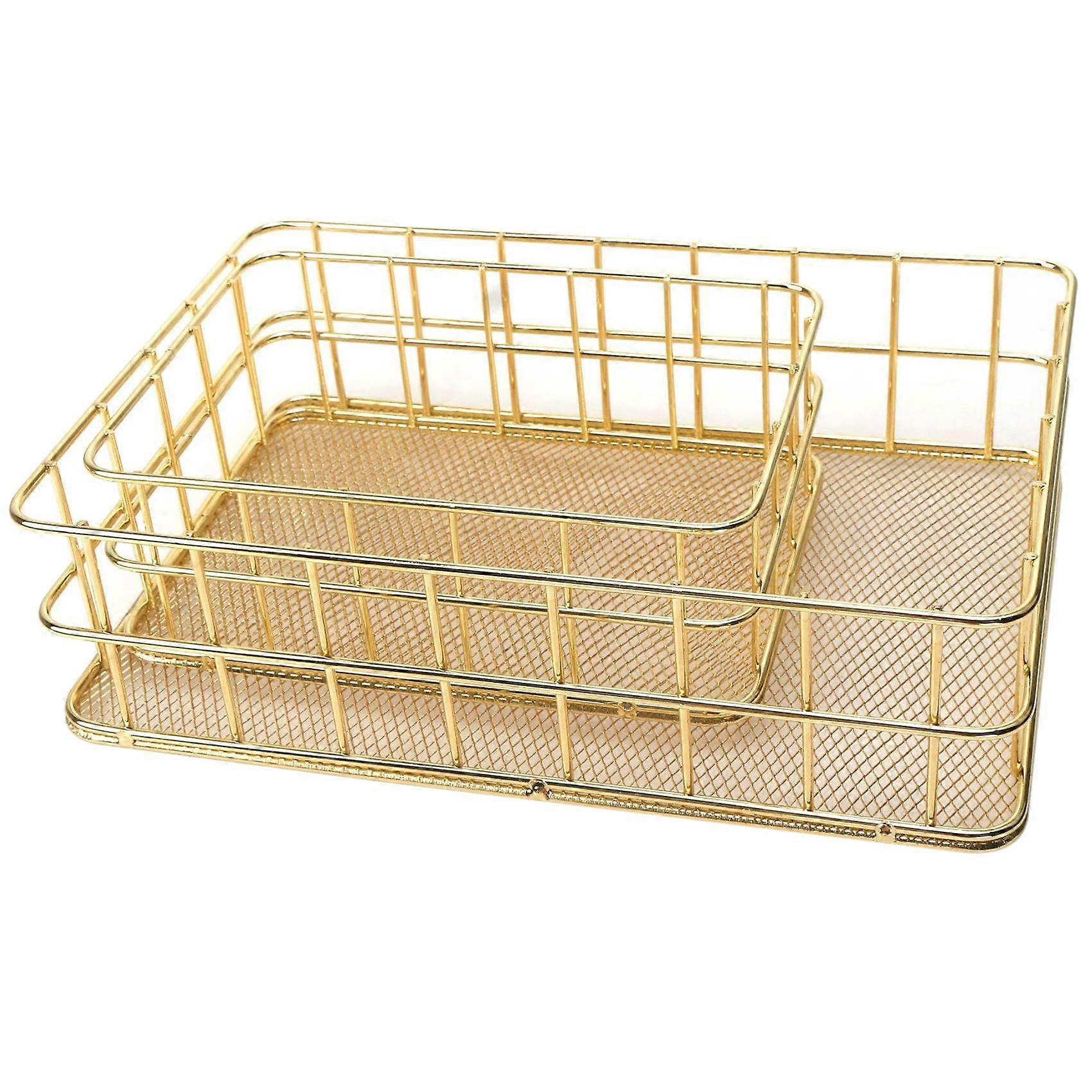 Metal Storage Basket with Large Capacity, RustProof Wire Desk Organizer for Makeup Brushes and Office