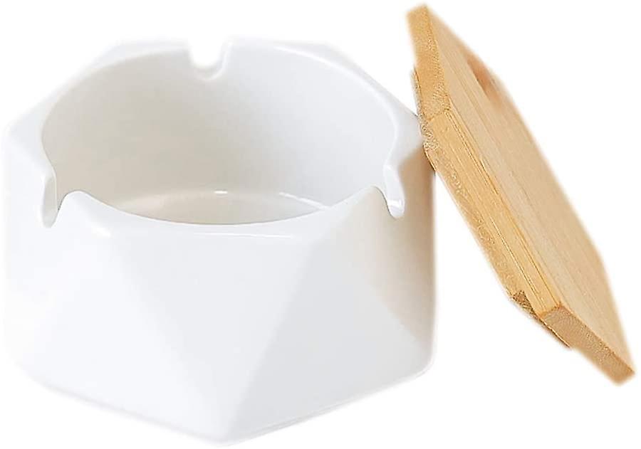 Simple Geometric Ceramic Ashtray with Bamboo Lid.
