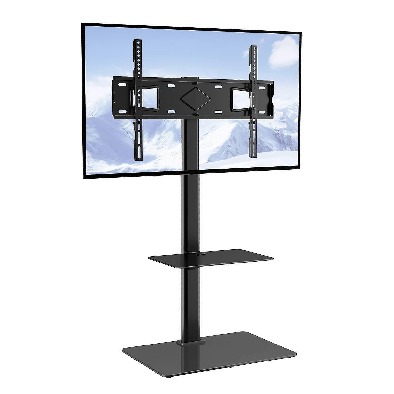 Adjustable TV Floor Stand for 3265 Inch TVs with 30° Swivel, Tempered Glass Base, Height Adjustable
