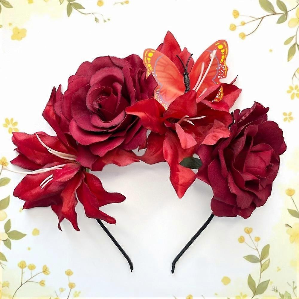Butterfly Design Artificial Rose Hair Band Handmade Wedding Headwear Flowers Headband Lightweight Artificial Flower