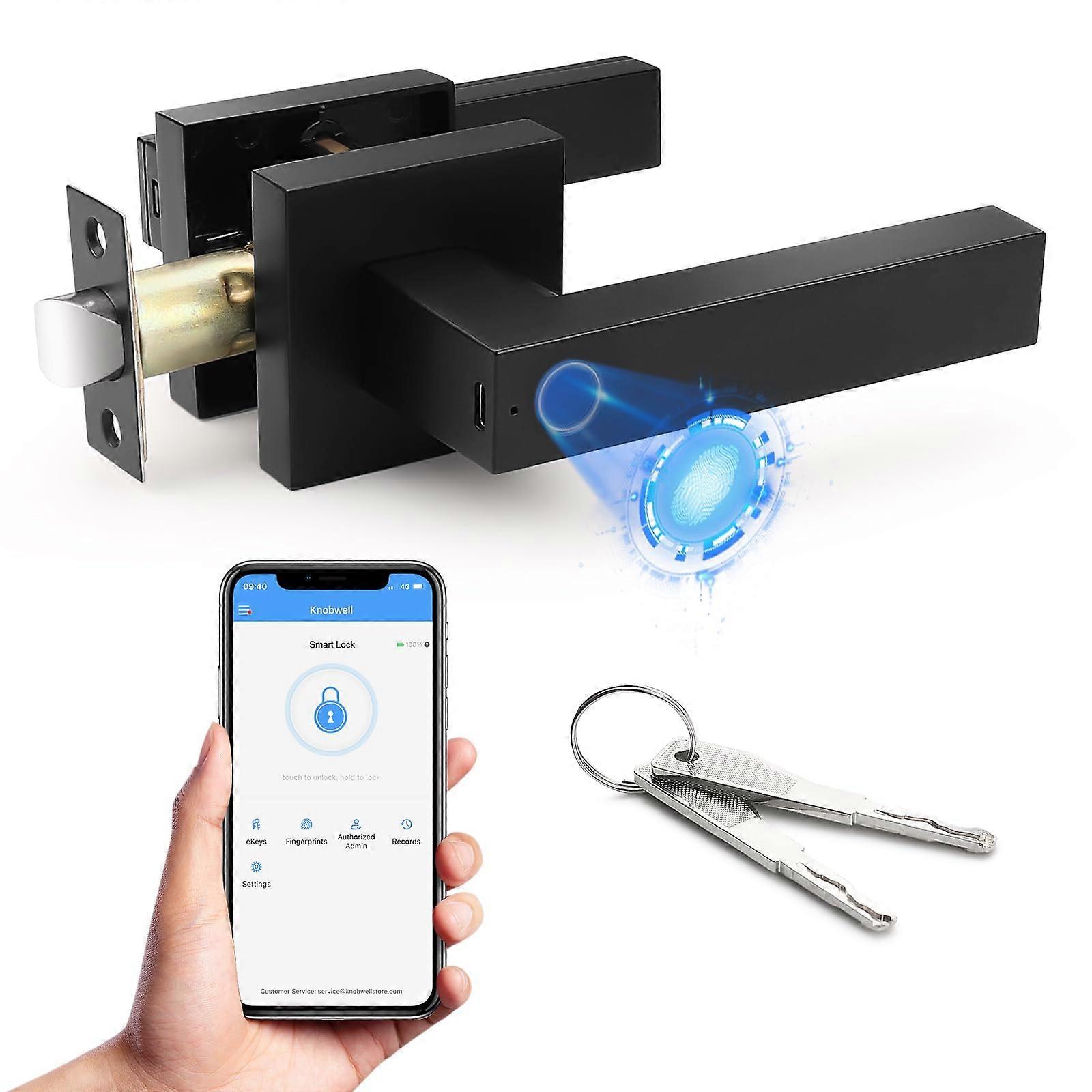 Smart Fingerprint Door Lock with App Control, Keyless Entry, Matte Black Electronic Deadbolt for Home and Office
