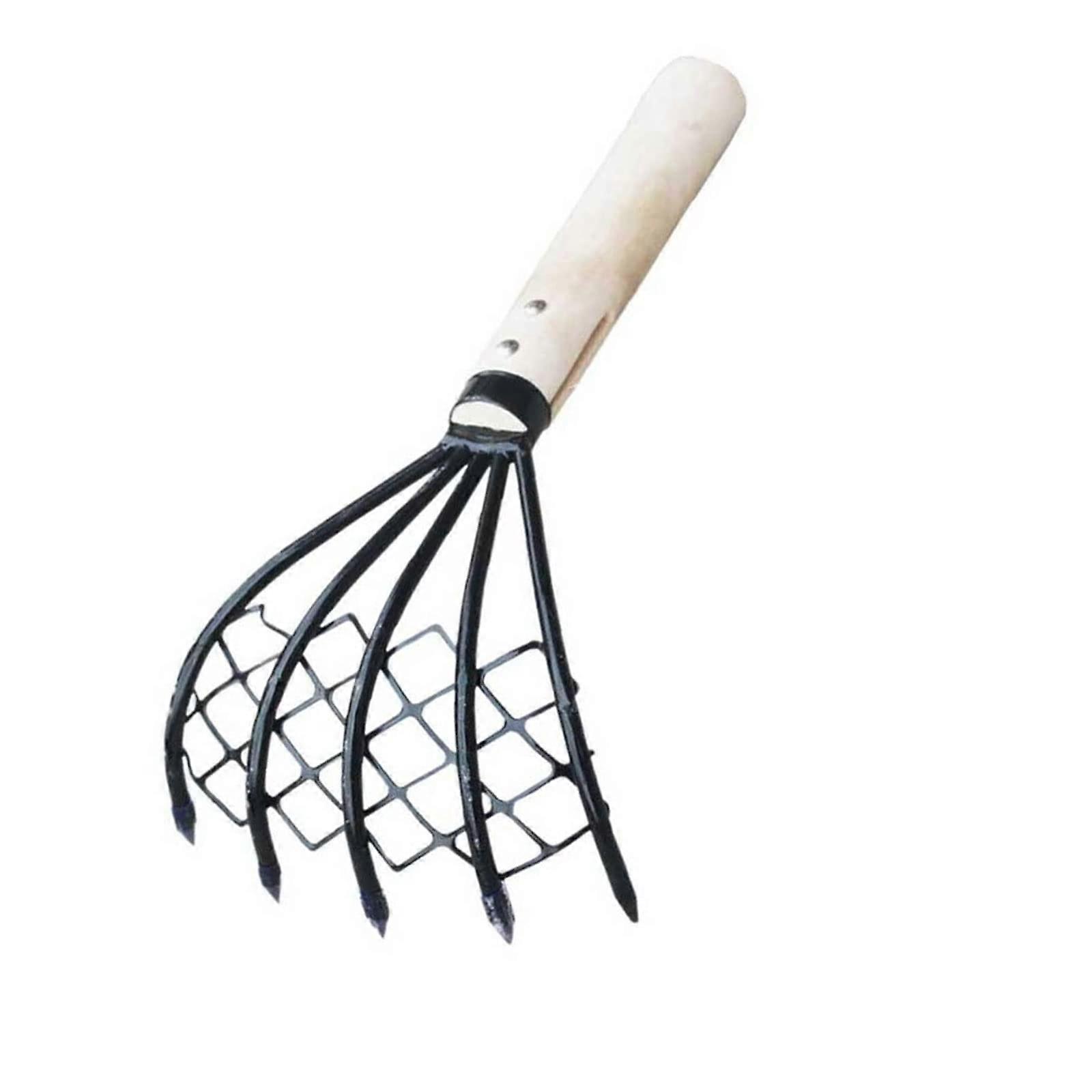 Clam Rake with Wooden Handle, 5 Claw Pointed Design for Shellfish Digging and Beach Harvesting