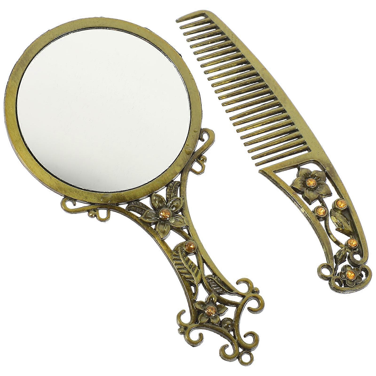Handheld Vintage Cosmetic Mirror and Comb Set for Makeup 4Sets