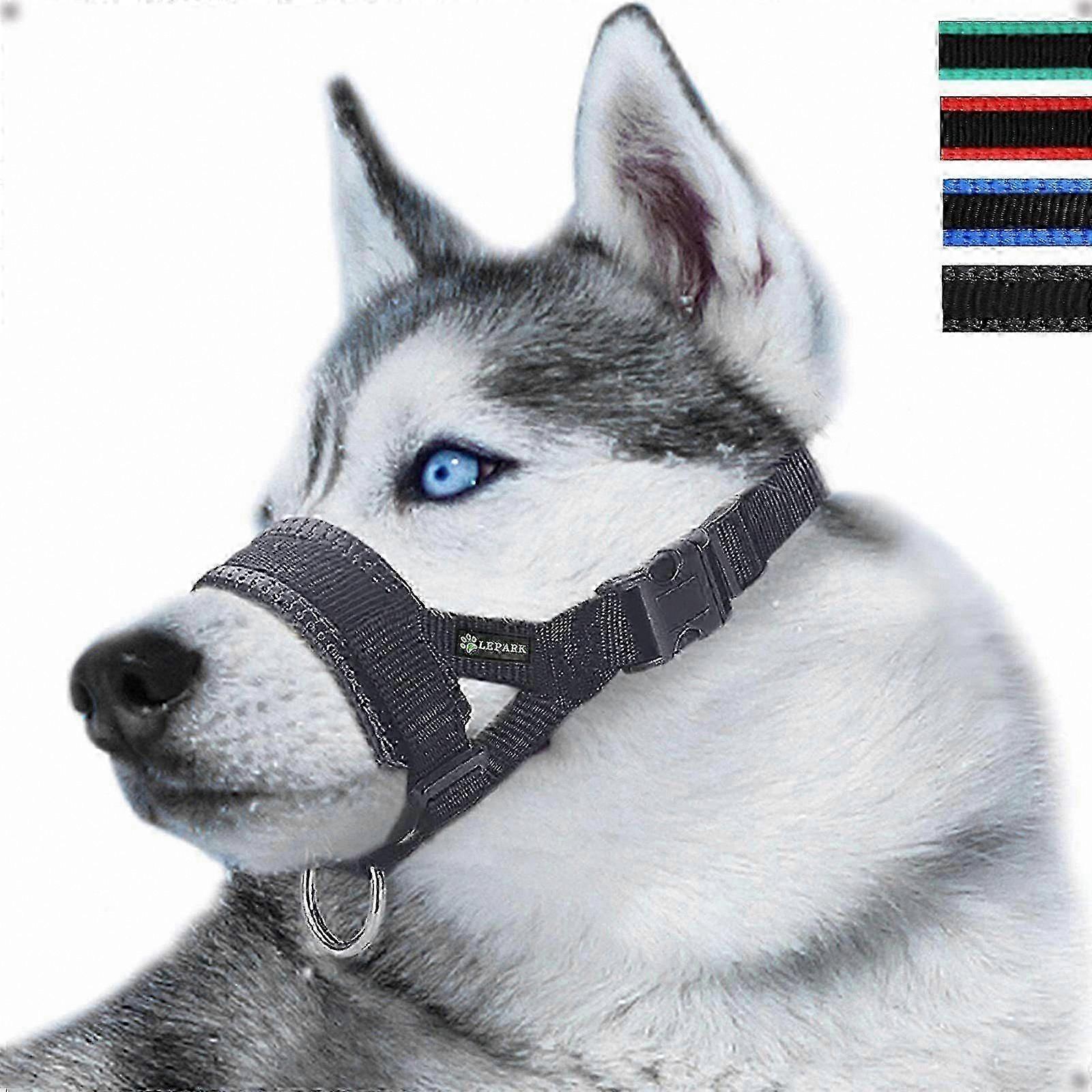 Adjustable Dog Muzzle with Head Strap for Small, Medium, and Large Breeds - Durable and Comfortable Design in Black