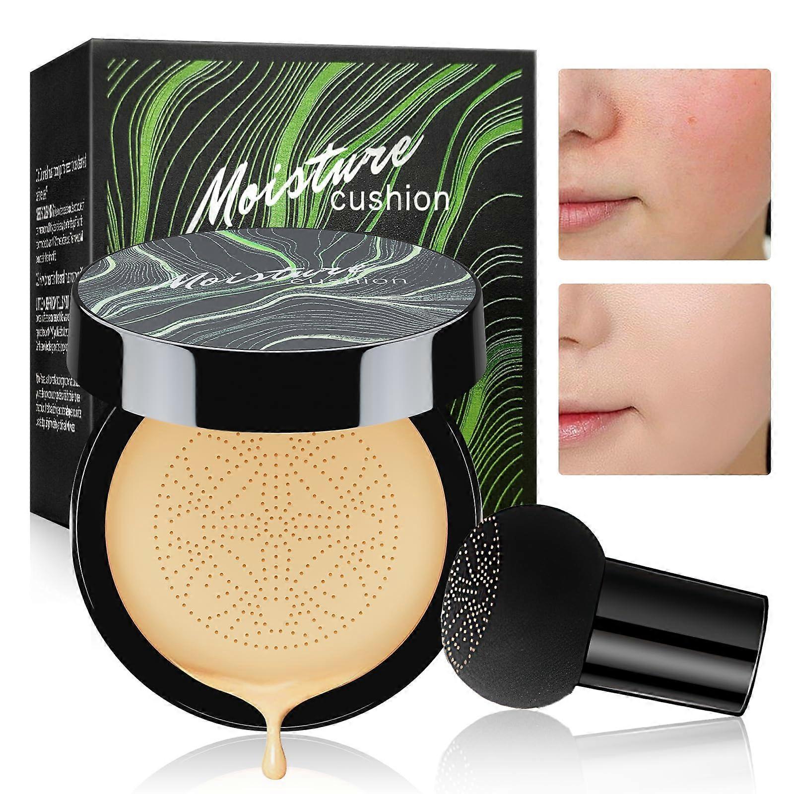 CC Cream Foundation with Mushroom Sponge, Moisturizing Full Coverage BB Makeup for All Skin Types