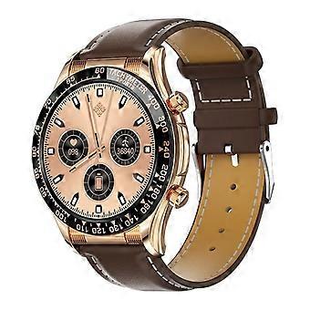 Slim horloge met Bluetooth-belfunctie en NFC-functionaliteit, kleur: goudkleurig leer.