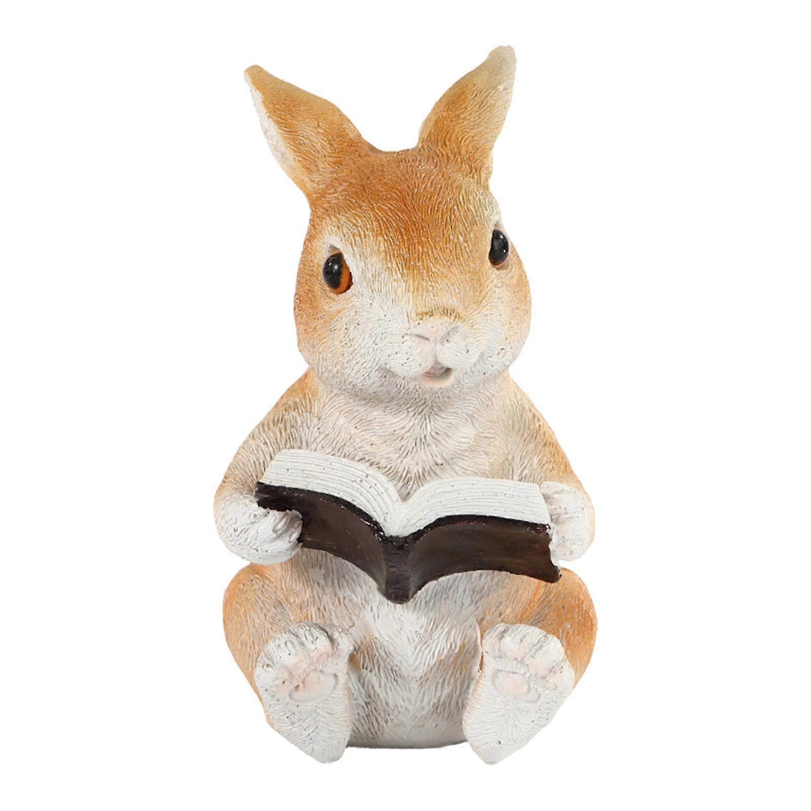 Bunny Statue Reading Book Easter Decoration Corridor Sitting Rabbit Figurine