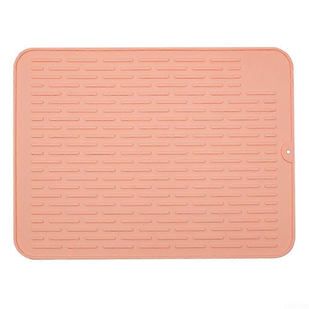 Pink Non Slip Silicone Dish Drying Mat for Kitchen Countertop with Efficient Water Drainage