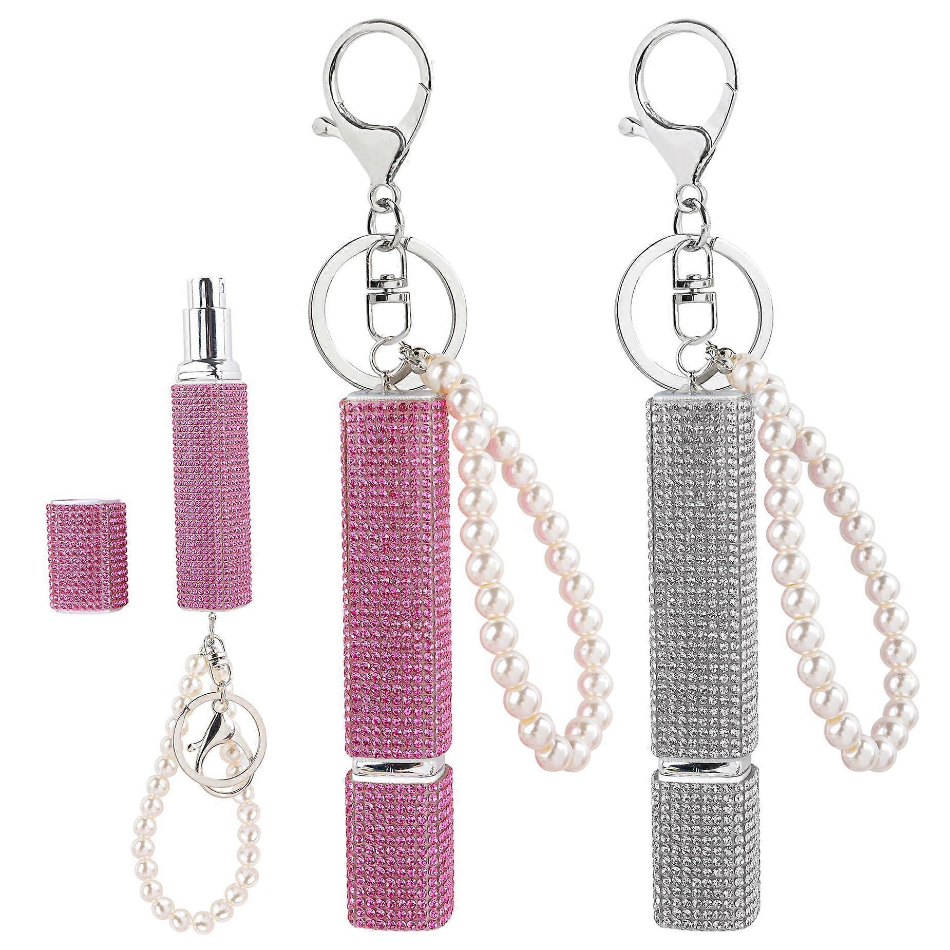 2 Pack 10ml Travel Perfume Atomizer Refillable Crystal Spray Bottle with Keychain Silver Purple