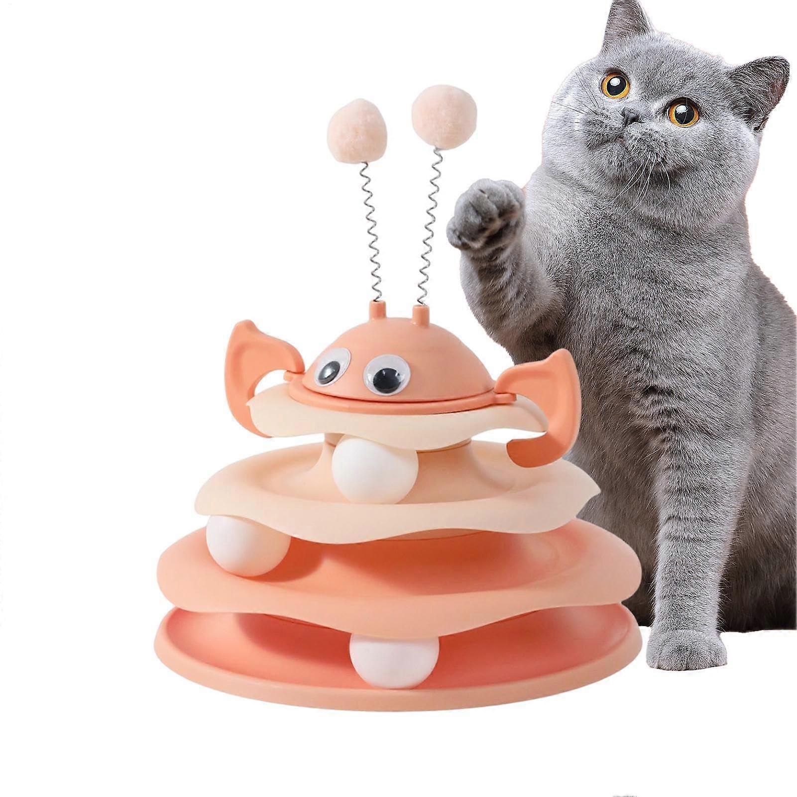 Interactive Cat Toy, 3Level Cat Tower Track with Balls, Rotating Bee , Indoor Kitten Play