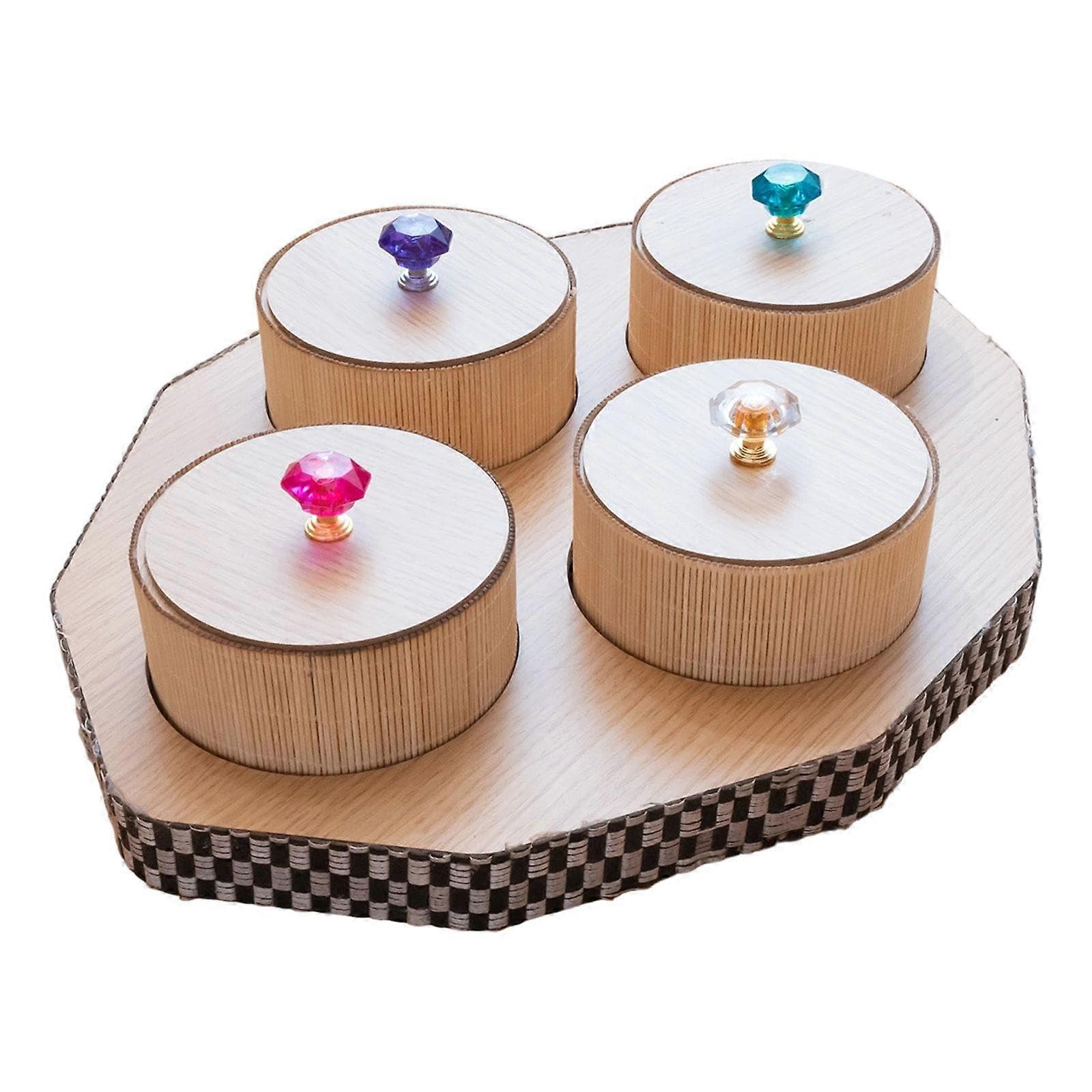 Serving Tray Set with Four Grid Compartments and Lids for Wedding Party Snacks and Candy