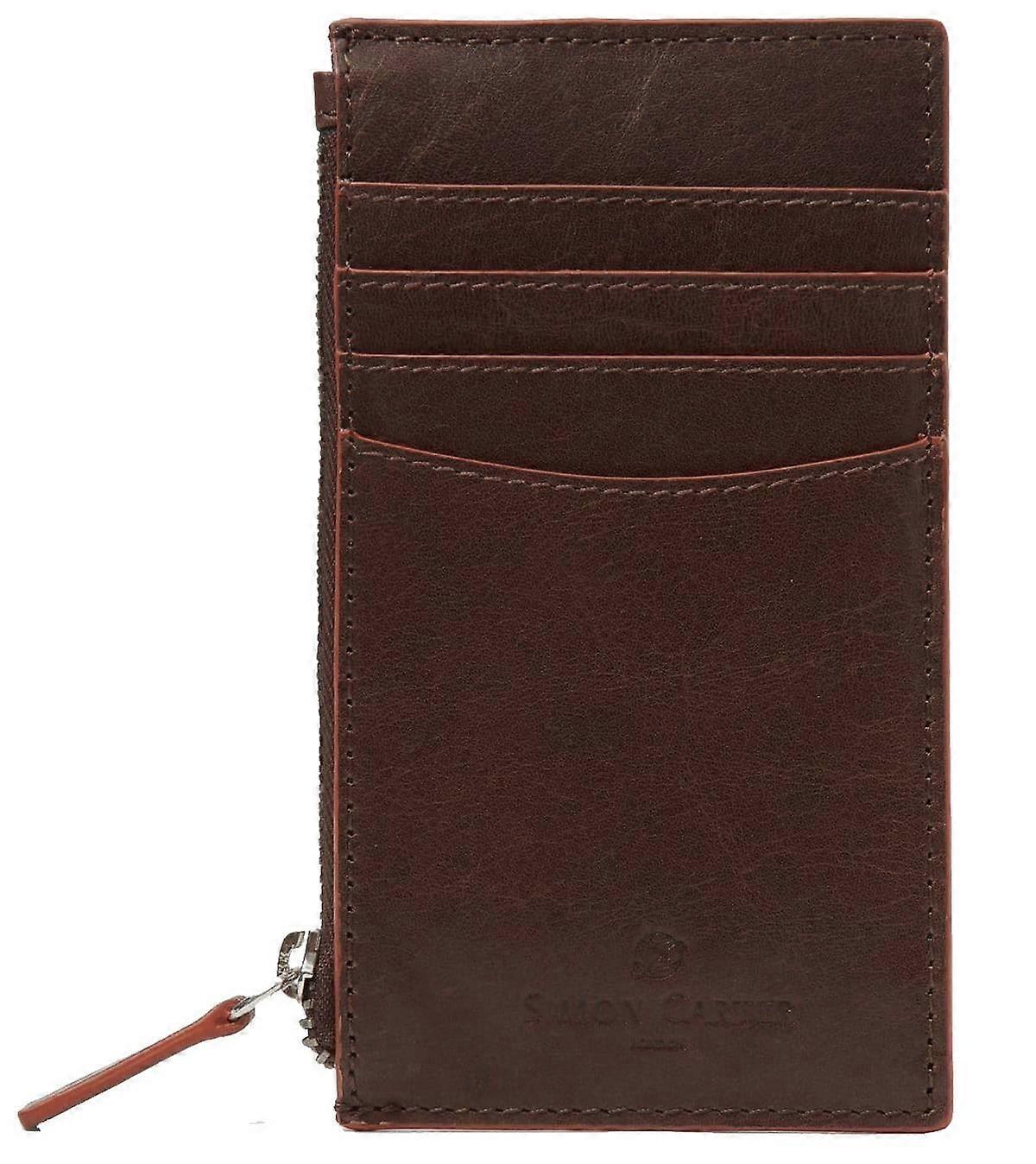Simon Carter Contrast Edge Zip Credit Card Wallet - Brown/Red