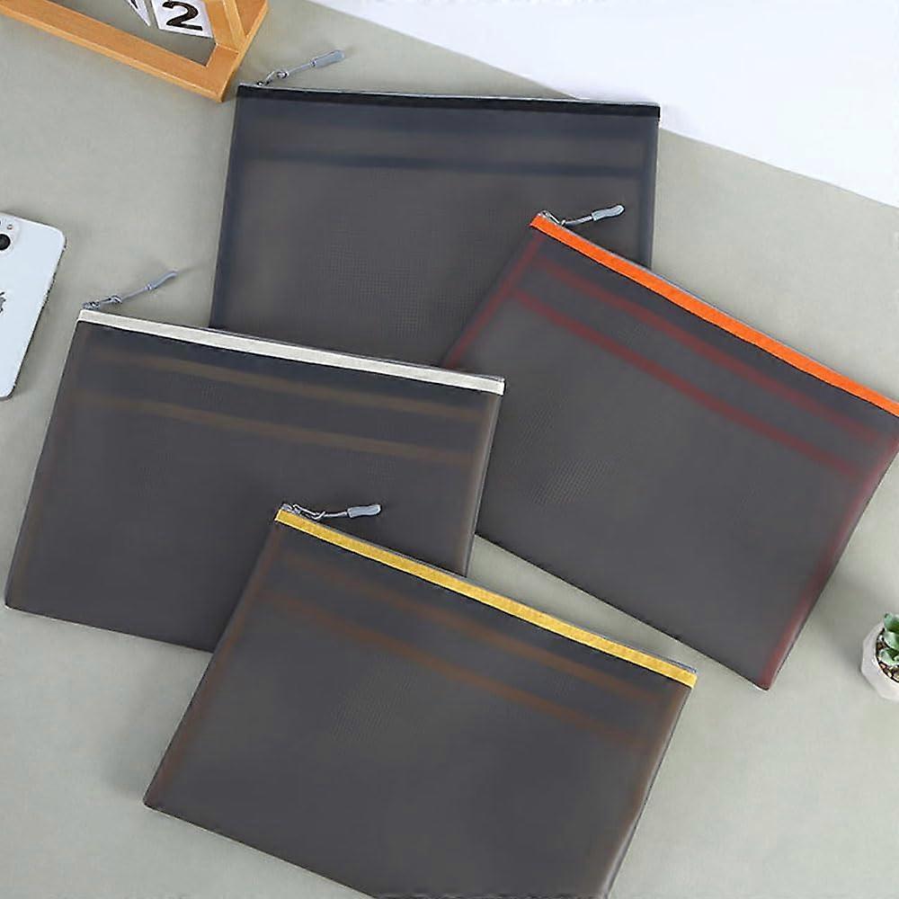 4 Pack A4 Waterproof Zippered Document Wallets Plastic File Folders Large Capacity for School Office Travel