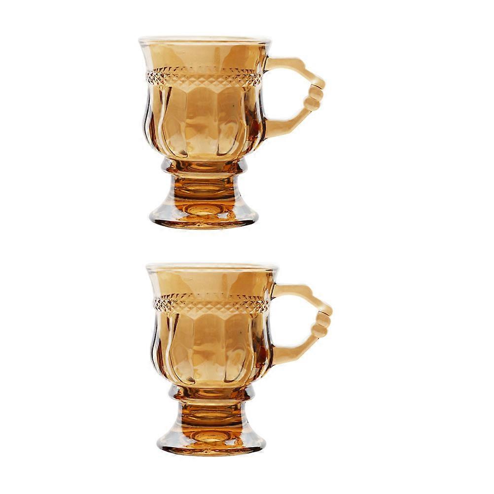 Creative Goblet Glass for Drinking Use 2Pcs Brown Handle Coffee Tea