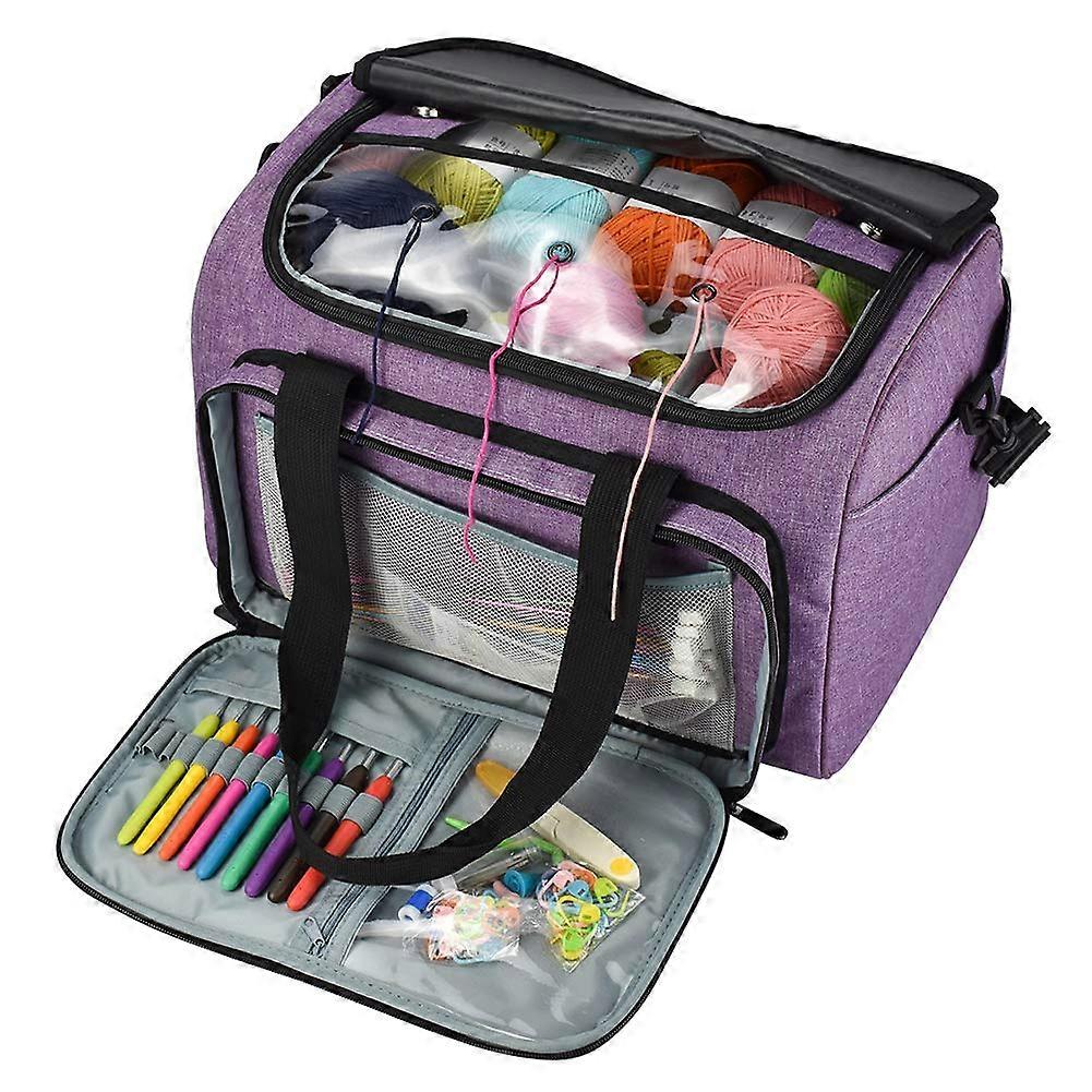 Knitting Bag with Adjustable Shoulder Strap, Tangle Yarn Storage and Multiple Compartments