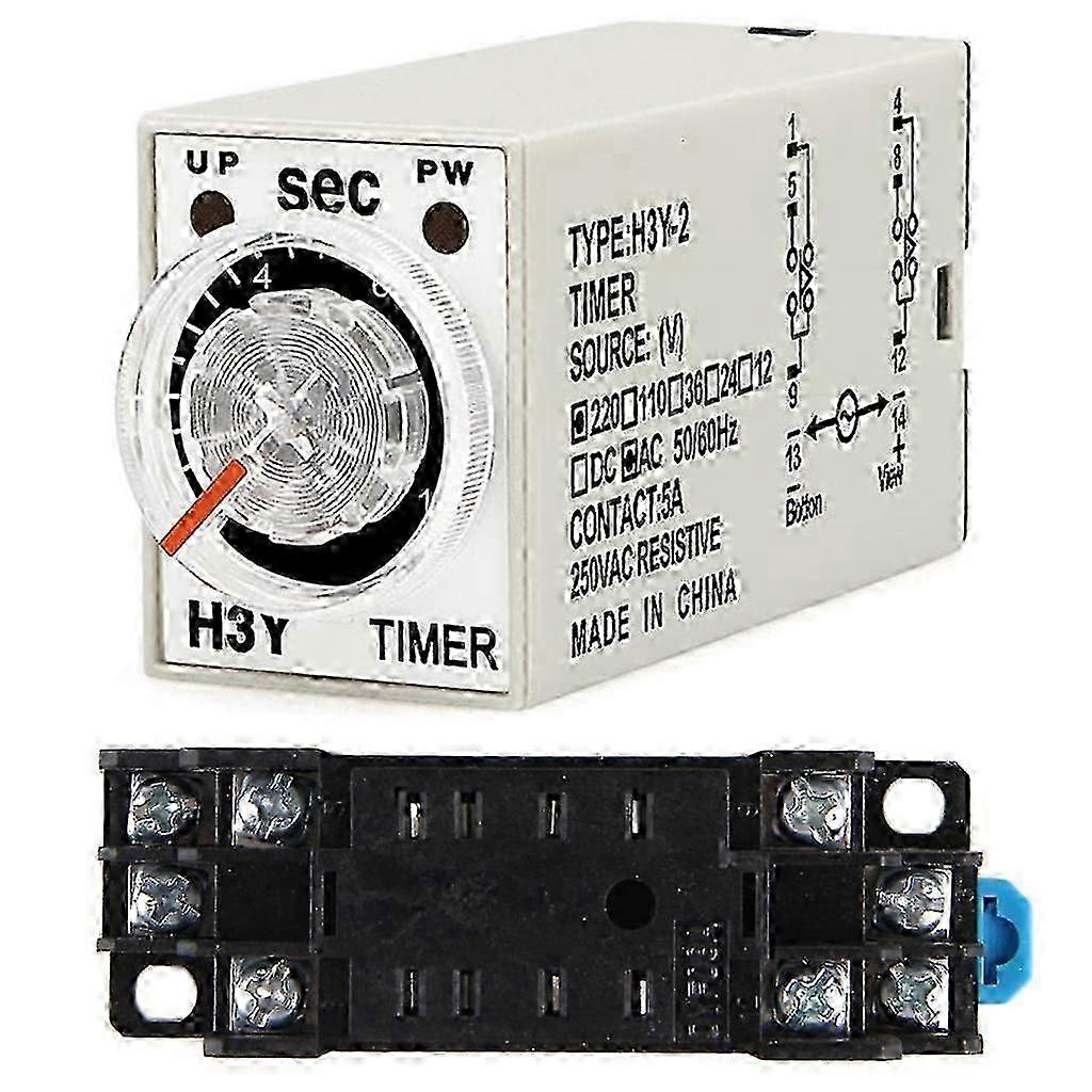 H3Y-2 220V AC Power Delay Timer Relay 0-60 Seconds Including Base