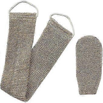 Back Washing Strap and Horsehair Exfoliating Glove Set Natural Hemp for Body Shower Bath Exfoliation Suitable for Men and Women