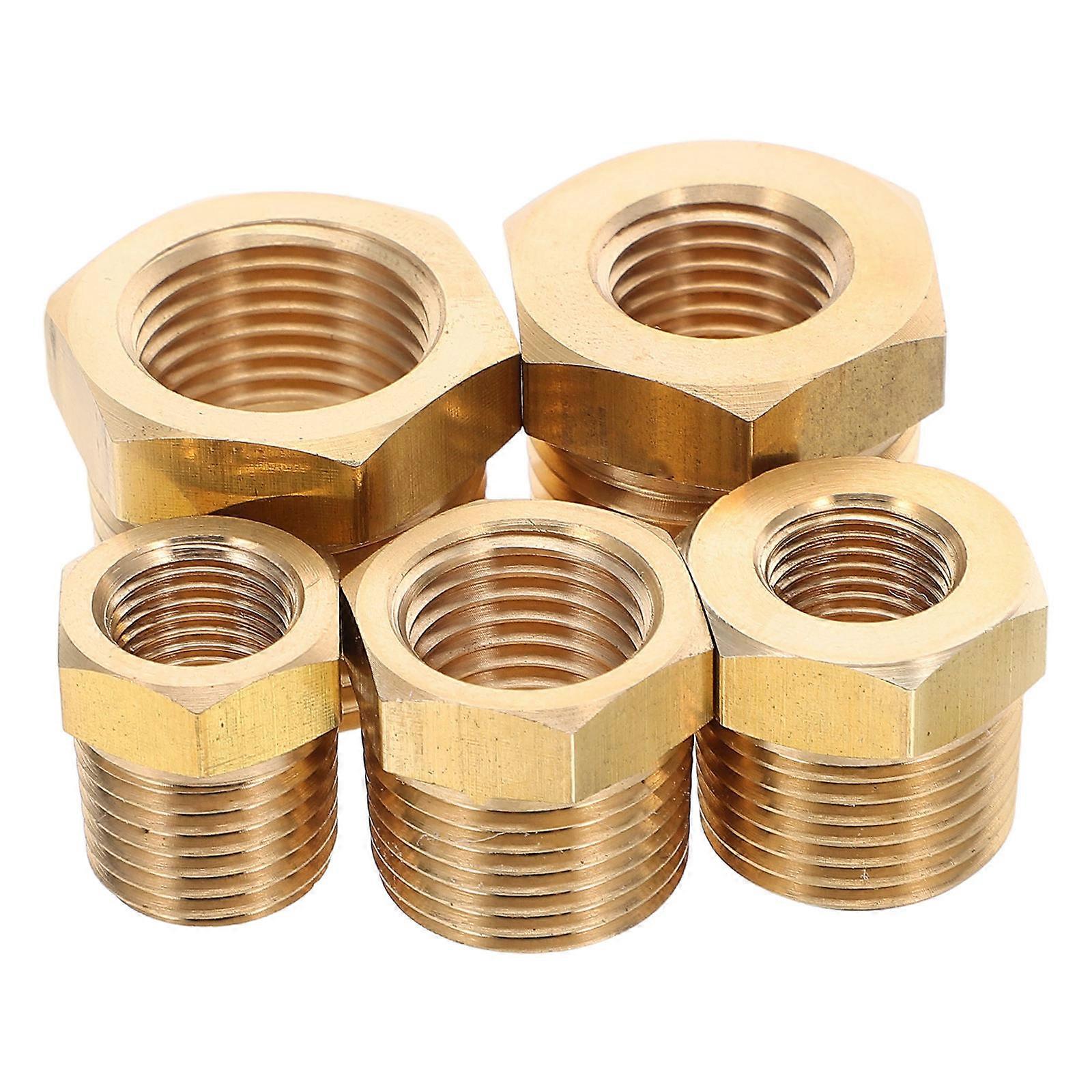 Brass Hexagonal Reducer Bushing for Pipe Fitting Leakproof 5Pcs Kit