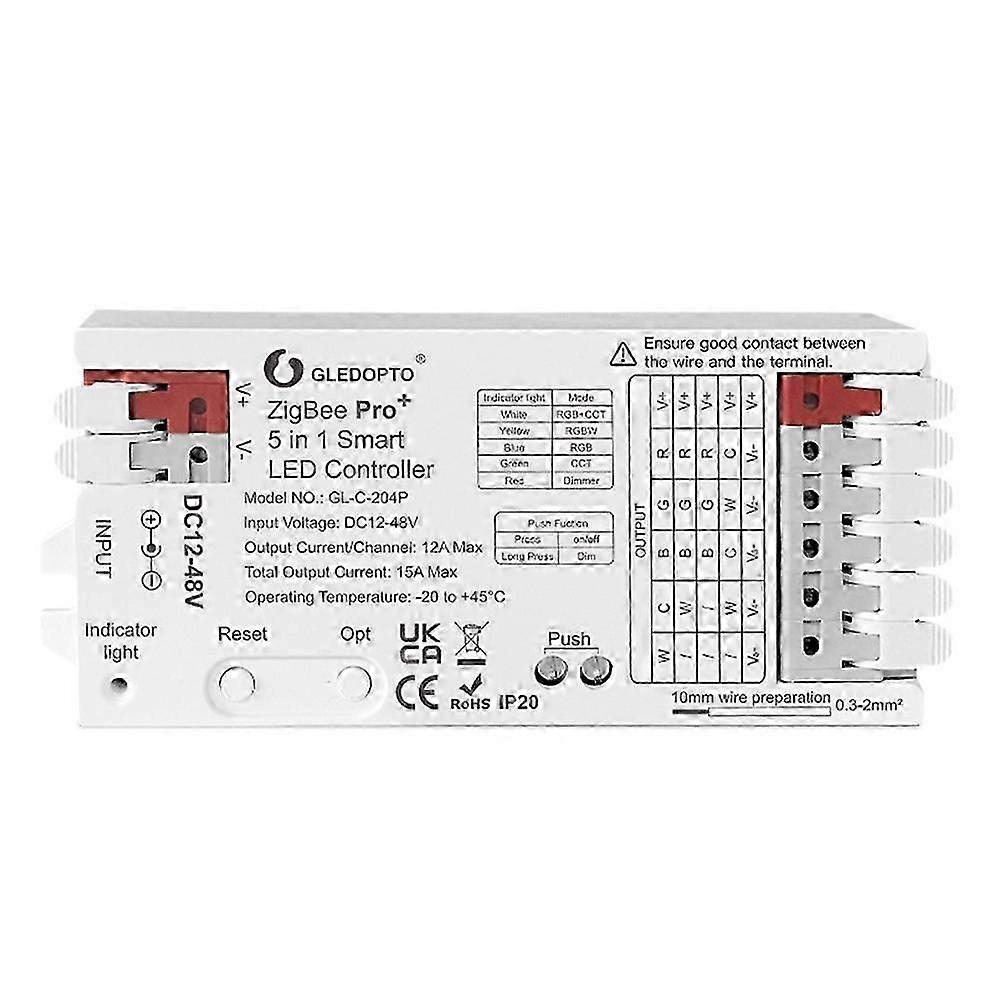 Five-in-One Light Strip Controller, 12-48V Wide Voltage, Zigbee+2.4G RF, Compatible with HA