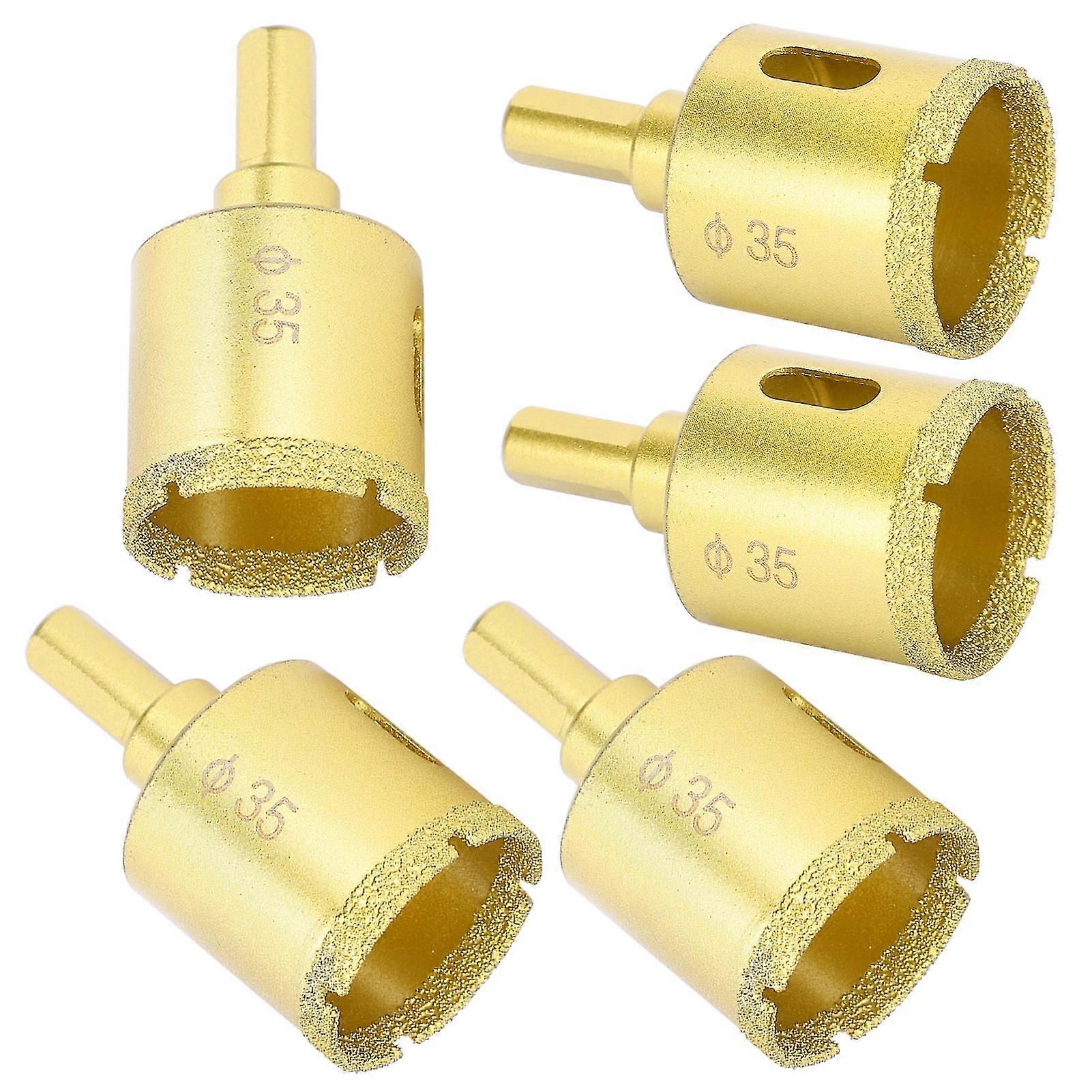 5Pcs 35mm Diamond Brazing Drill Bits Hole Saw, Golden Set