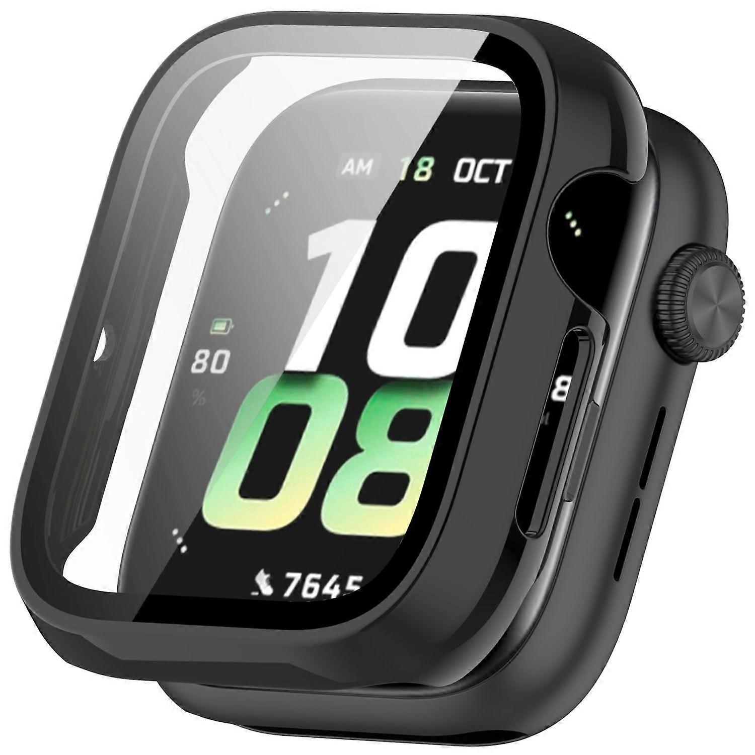 For Honor Watch 5 Plastic PC Smart Case + Tempered H9 Hard Glass Black