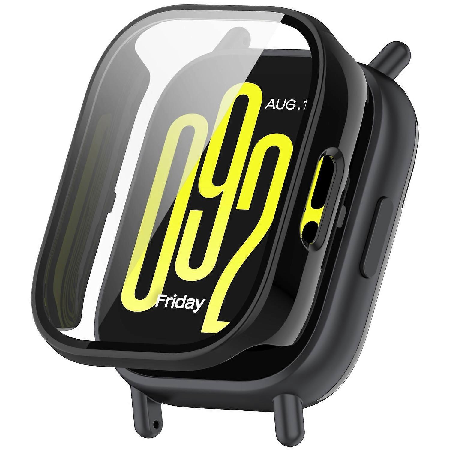 For Xiaomi Redmi Watch 5 Lite Plastic PC Watch Case + Tempered Glass Protector Black