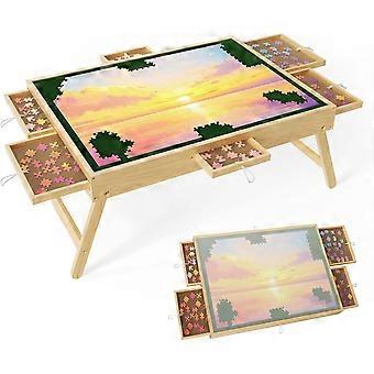 2000 Piece Jigsaw Puzzles for Adults, Solid Wood Jigsaw Puzzle Table with Detachable Cup Holders & Rack Tilting Board with 3 Angles & 6 Drawers Height