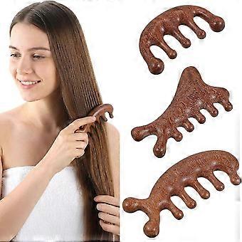 3-teiliges Kopfhautmassage-Set aus Holz mit breiten Zinken, Sandelholz, für Haarwachstum und Entspannung, Gua-Sha-Kamm für Mütter