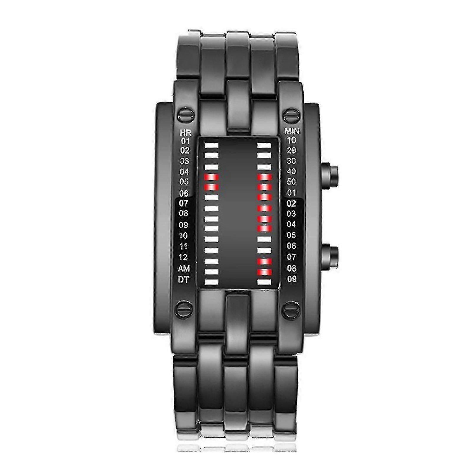 Binary LED Digital Watch for Men - Square Alloy Case, 30M Waterproof, Two Sizes