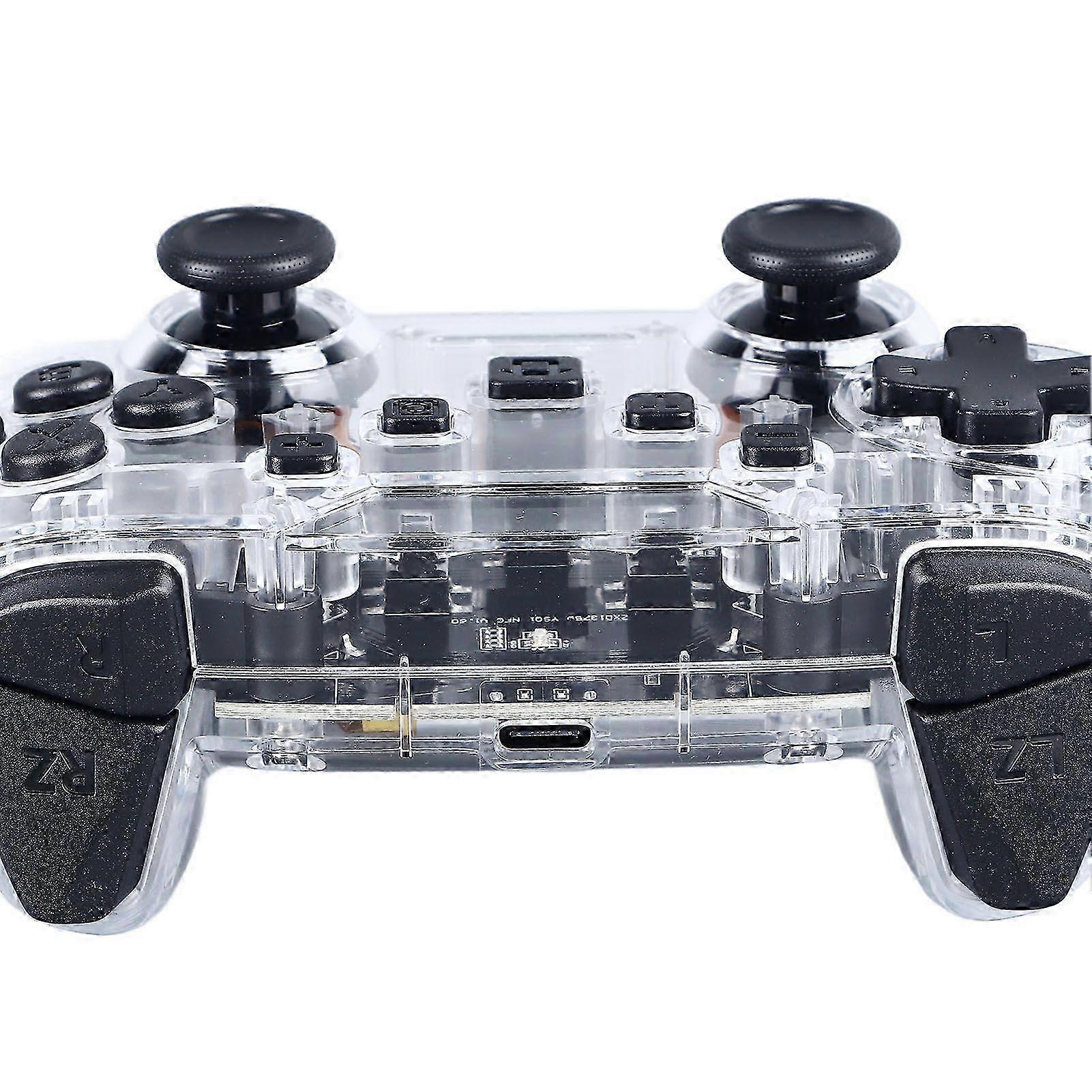 Bluetooth Gaming Controller with RGB Light Effect Wireless Game Console Controller for PC Mobile Phone Transparent Black
