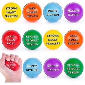 12pcs 2 Inch Motivational Stress Balls, Foam Squeeze Balls with Positive Quotes for Stress Relief Hand ExerciseJJ