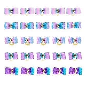 Decorative Pet Bowknot Hair Bands for Dog and Cat 25Pcs Gradient Bow Ties