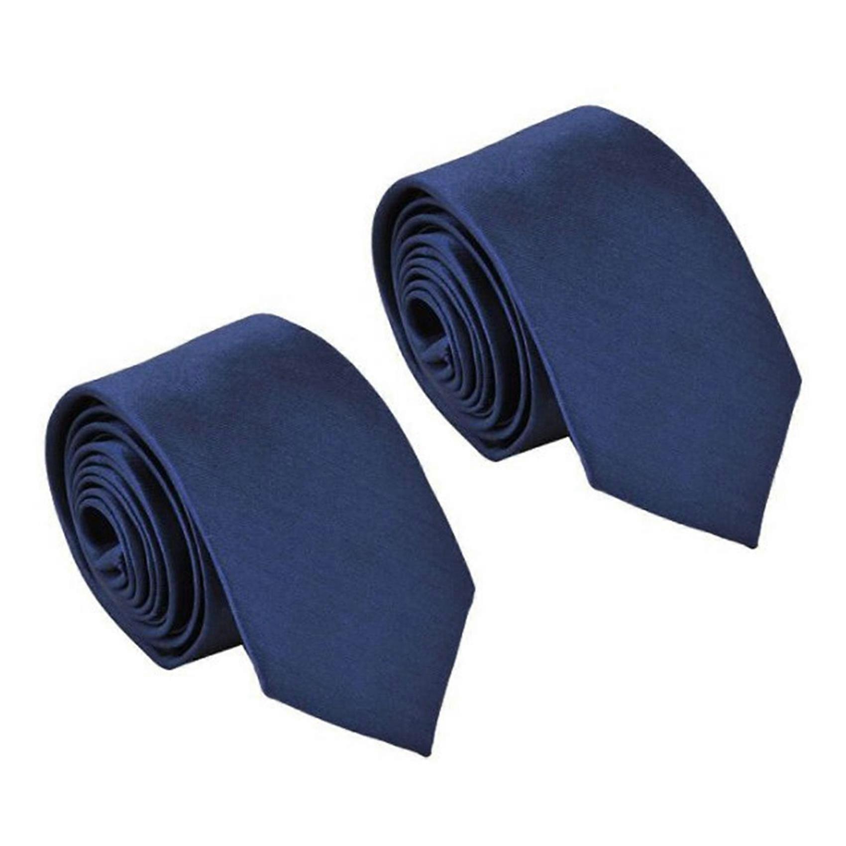 2X Polyester Narrow Neck Tie Skinny Solid Dark Blue Thin Necktie for Men (2 inch Max Width)