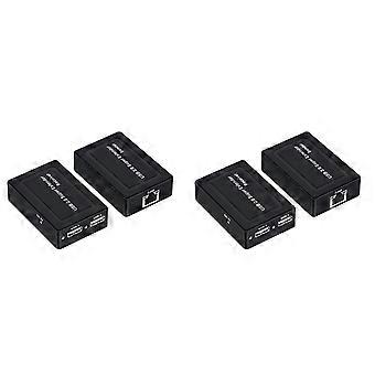 4x 100M 2 Ports USB 2.0 Extender Via RJ45 Cat5e Cat6 Ethernet Network Cable for Webcam Camera Mouse Printer EU PLUG