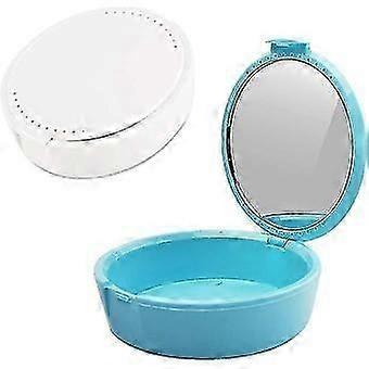 Partial Denture Storage Box With Mirror (light Blue + White)
