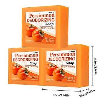 Handmade Persimmon Soap Bars for Body Odor Control, Coconut and Olive Oil Moisturizing Cleansing for Face and Body, Gentle on All Skin Types, 3 Pcs