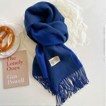 Women's luxury brand cashmere scarf, headscarf with pom-pom, shawl, Pashmina shawl, small shawl - Royal Blue [XR]