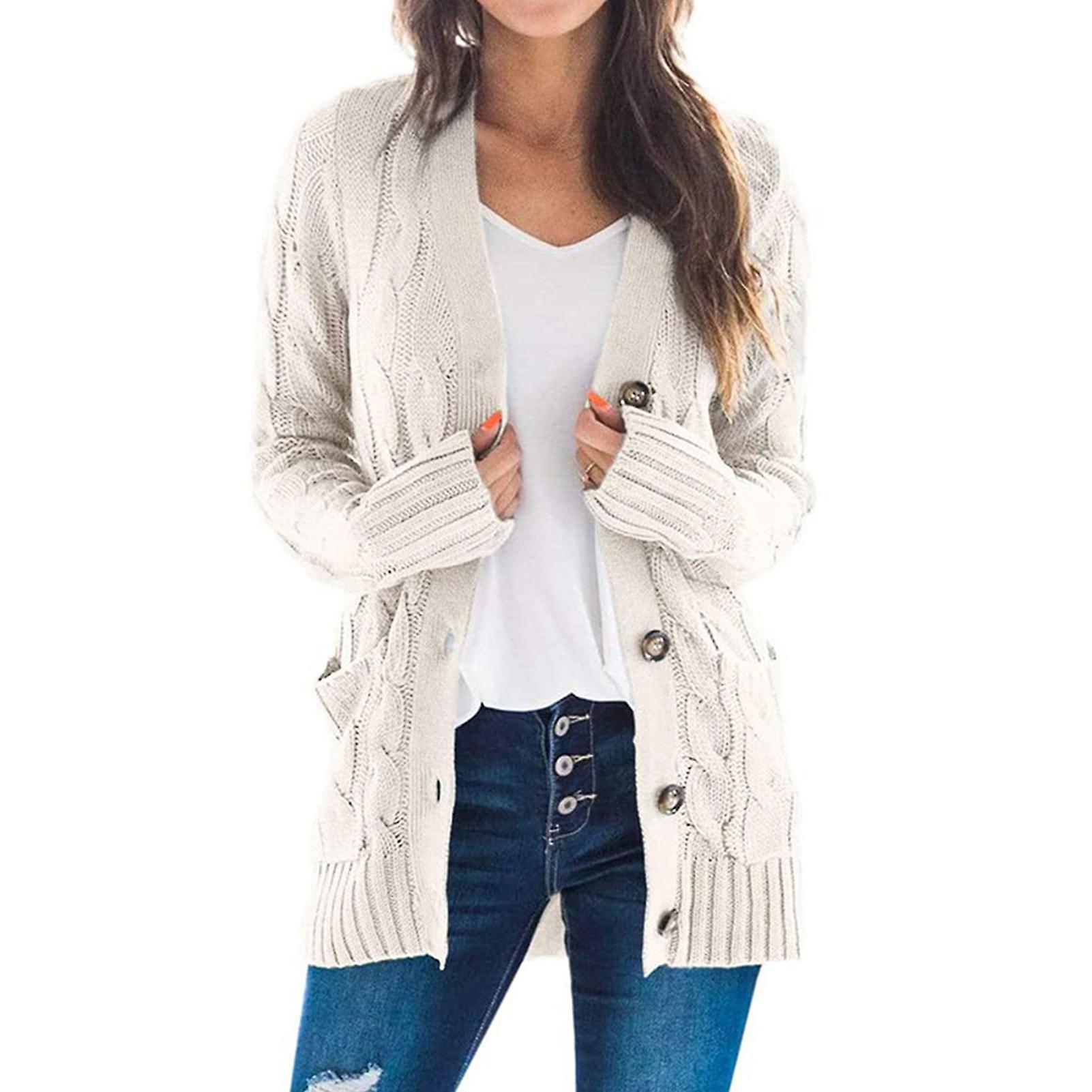 Offener Damen-Cardigan-Pullover mit Taschen in mittellangem einfarbigem Pullover