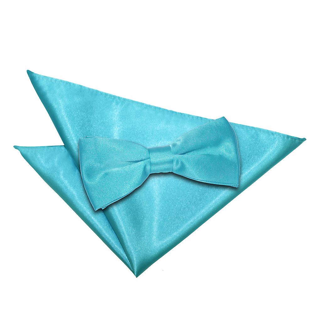 Robin's Egg Blue Plain Satin Bow Tie and Pocket Square Set
