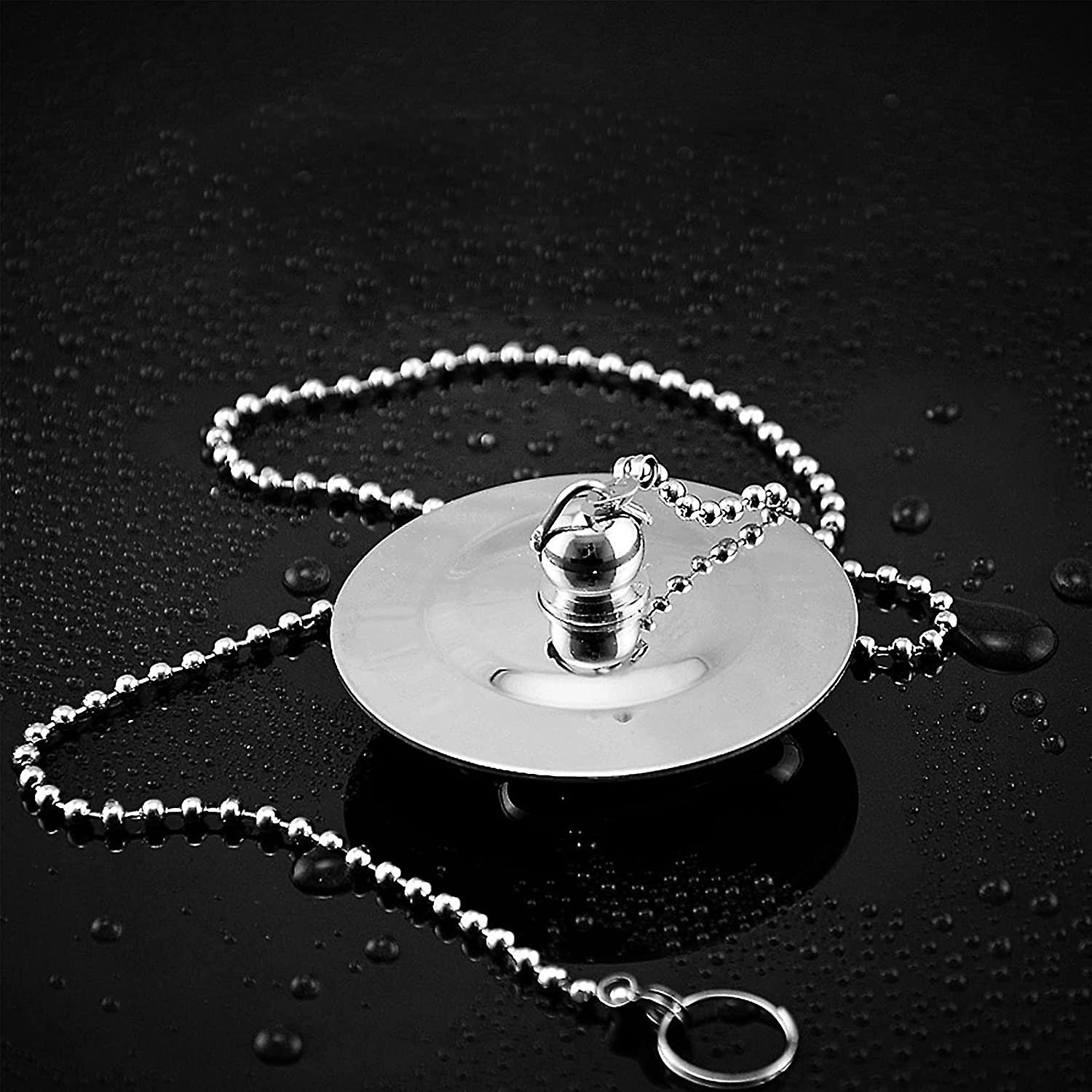 Seatery Bathtub Stopper, Silicone Tub Drain Stopper/Plug/Cover With 27.5" Stainless Steel Beaded Chain, Shower Bath Drain Water Stopper
