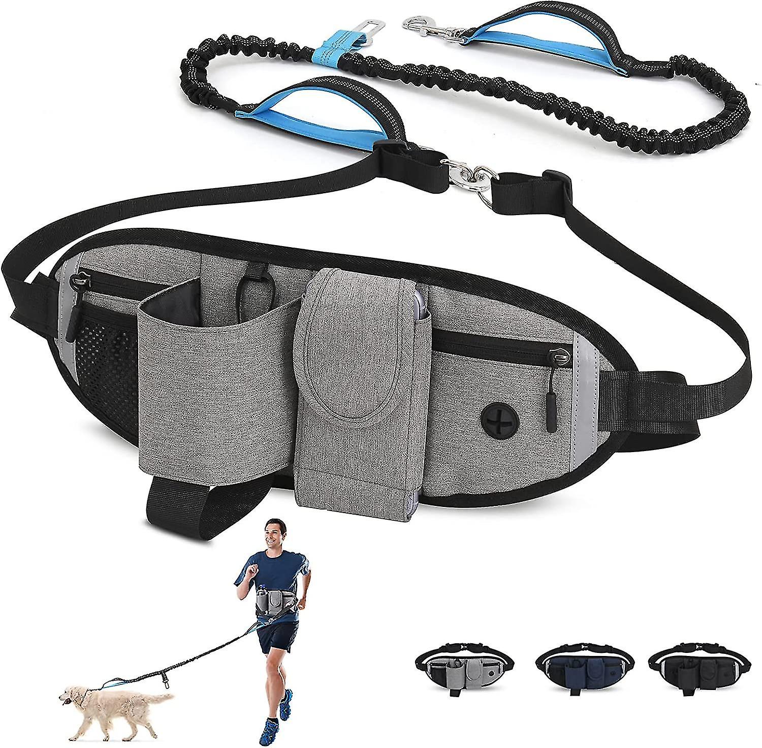 Hands Free Dog Leash For Dogs With Heavy-duty Traffic Handle, Retractable Dog Leash, Adjustable Waist Belt With Pouch