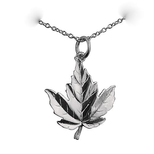 Silver 22x19mm solid Maple Leaf Pendant with a rolo Chain 24 inches