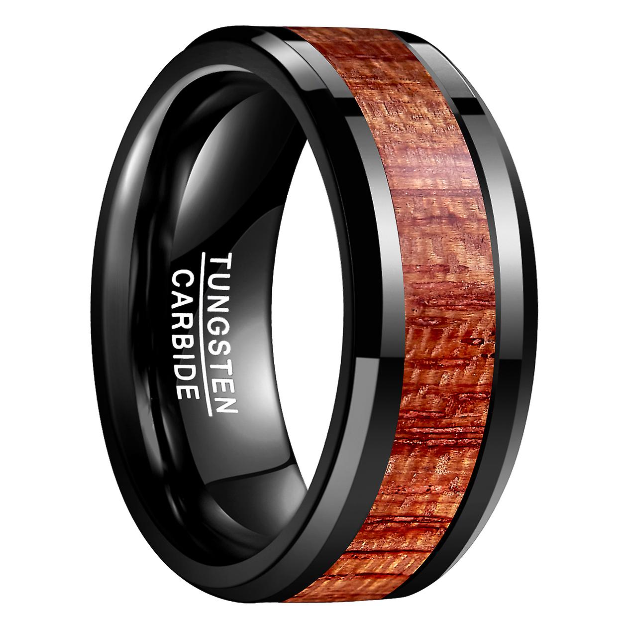 8mm 10mm Width Men's Wood Tungsten Carbide Steel Ring