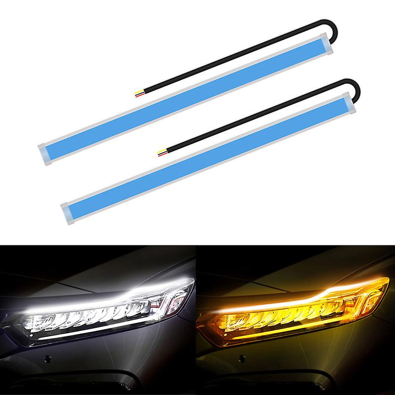 Car Led Ultra-thin Daytime Running Lights, Two-color Running Water Steering Tear-eye Lights, Headlights, Decorative Light Strips, Silicone Light Guide