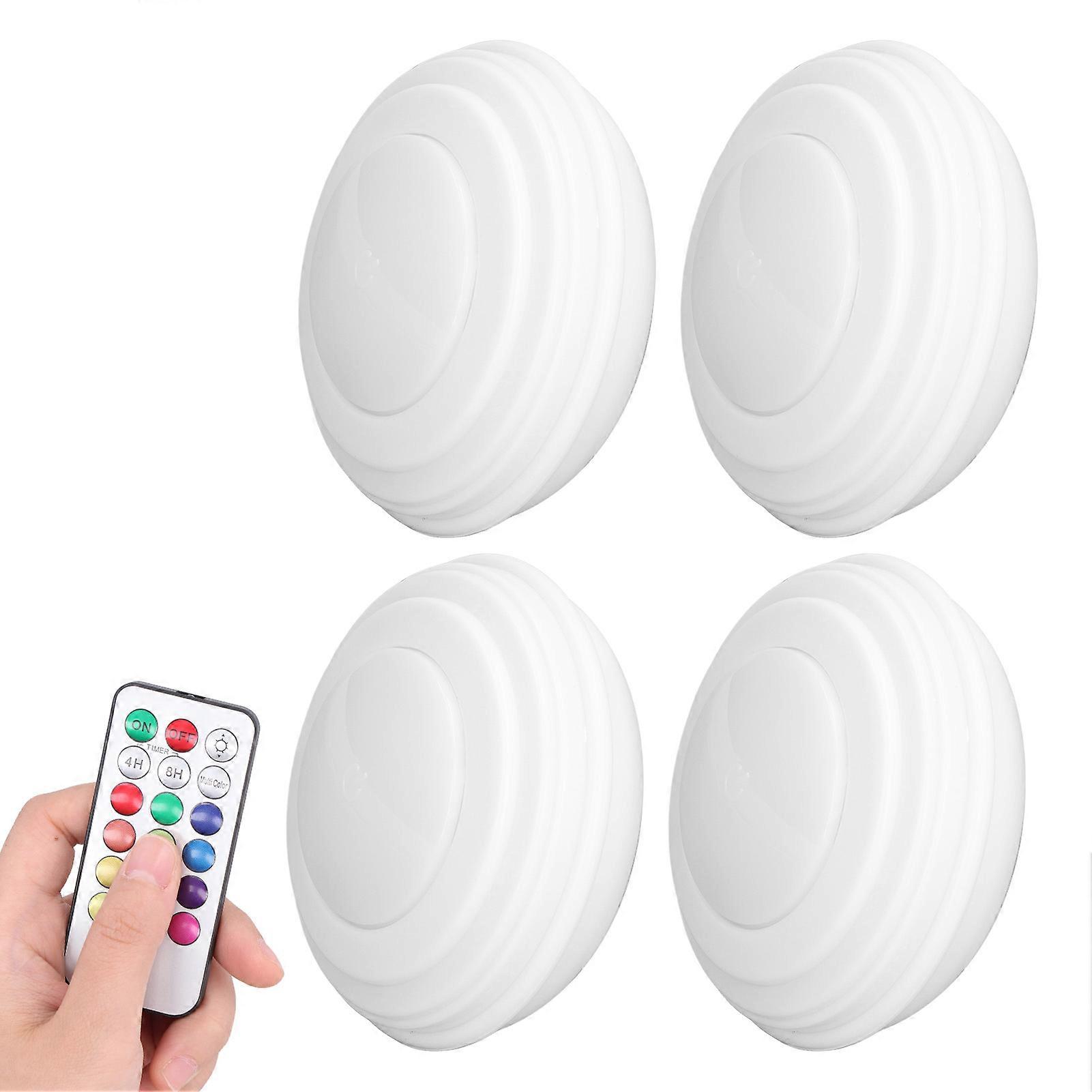 4Pcs LED Puck Light RGBW 13 Colors Modes Remote Control Punch Free Installation Energy Saving Wireless Led Lights