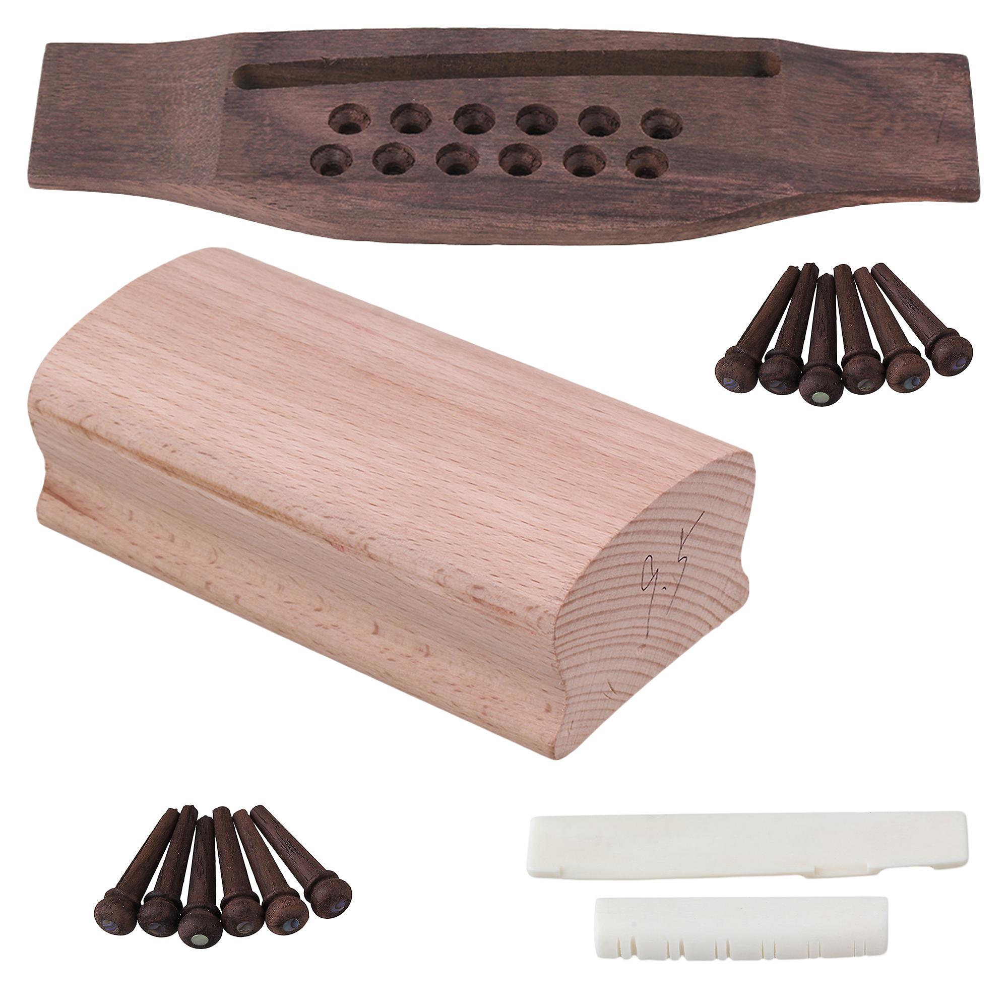 Bone Saddle Nut w/ Rosewood Bridge Pin Pegs Kit for Classical Guitar