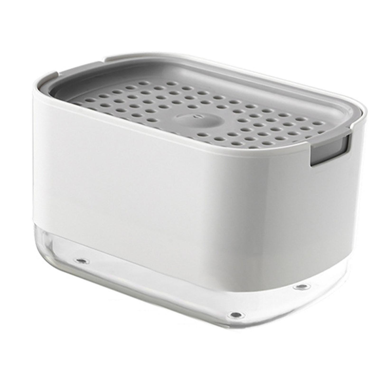 Soap Dispenser with Sponge Holder PP PET Press Soap Box for Cloth Dishes Kitchen Cleaning White
