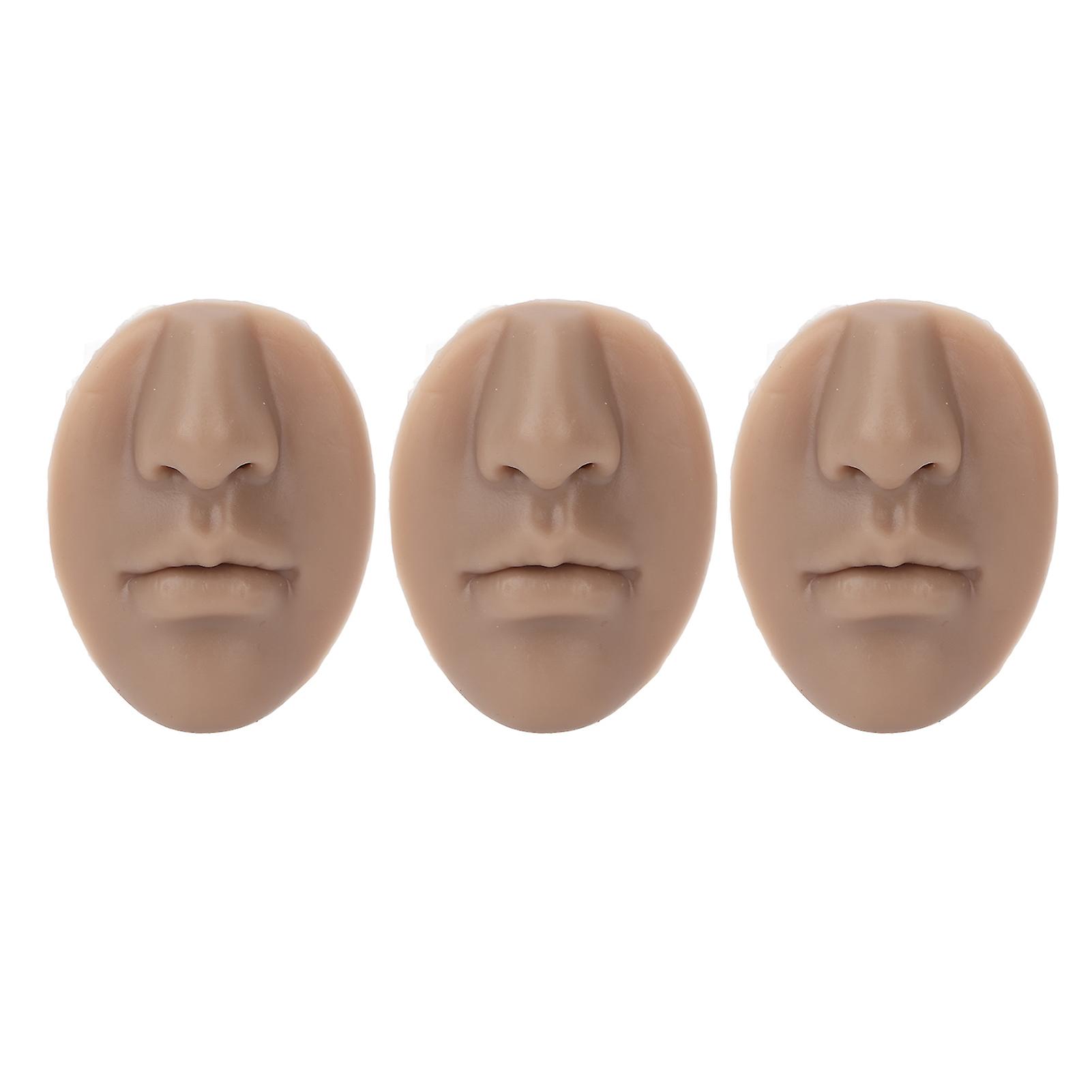 3pcs Silicone Nose Model with Mouth Soft Elastic Reusable Piercing Nose Model for Piercing Dark Skin Color