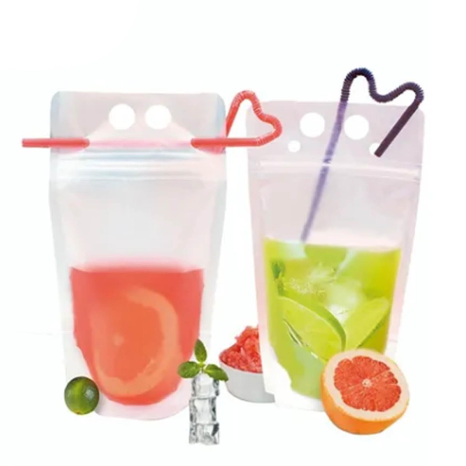 50 Pack of 1000ml Frosted Clear Stand-Up Drink Pouches with Straws