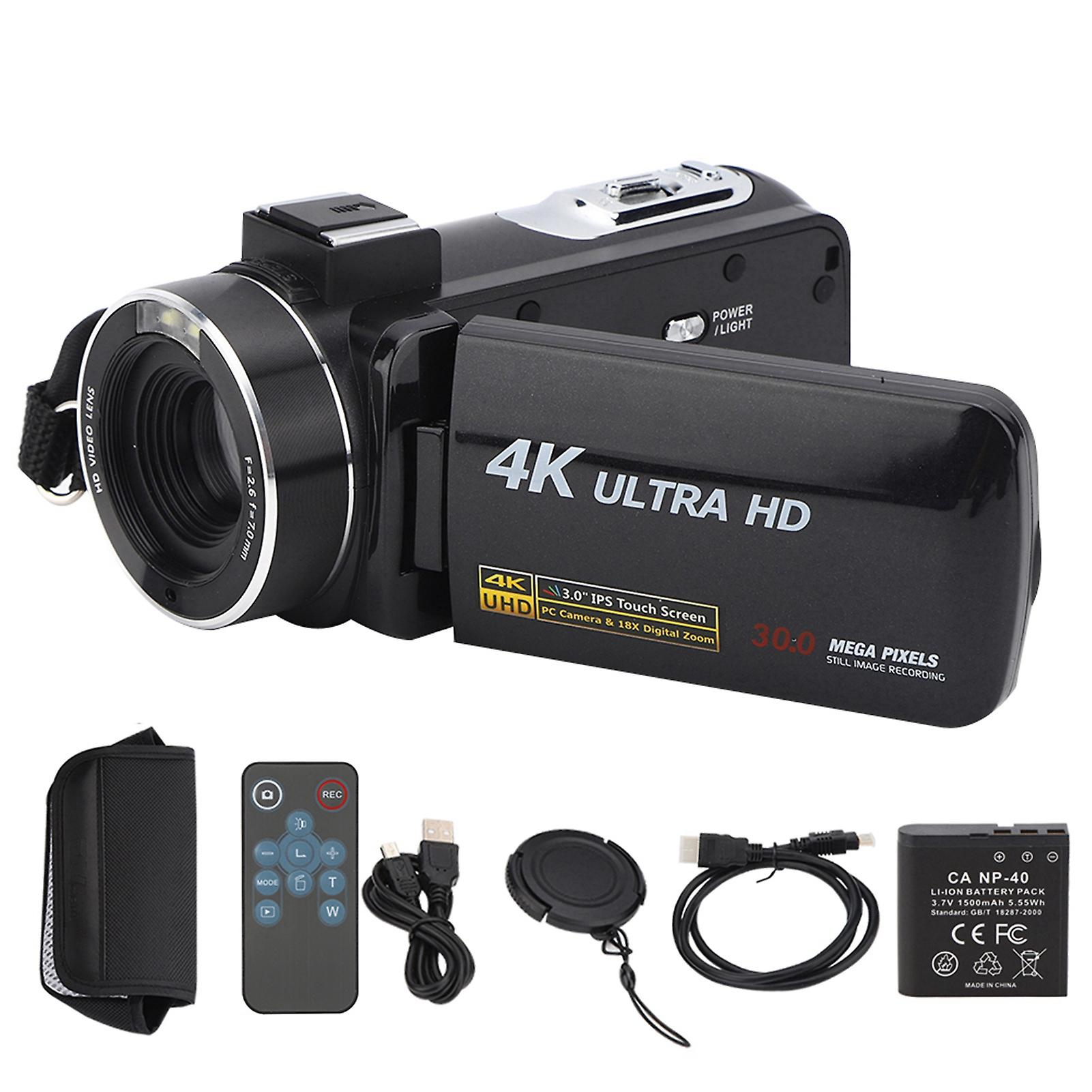 Anti-shake 4K high-definition digital video, 18x zoom, 3-inch IPS touchscreen